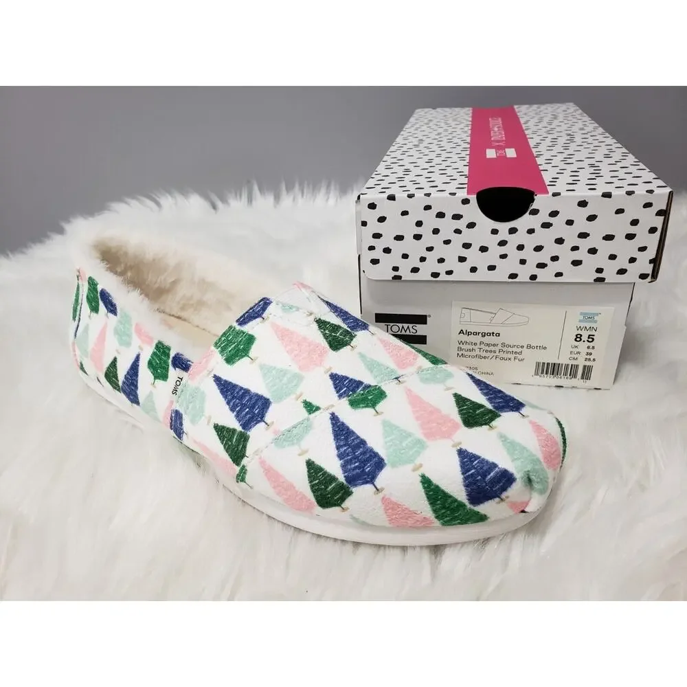 NEW Tom's Alpargata Christmas Bottle Brush Tree‎ Holiday Slip On Shoes Size 8.5